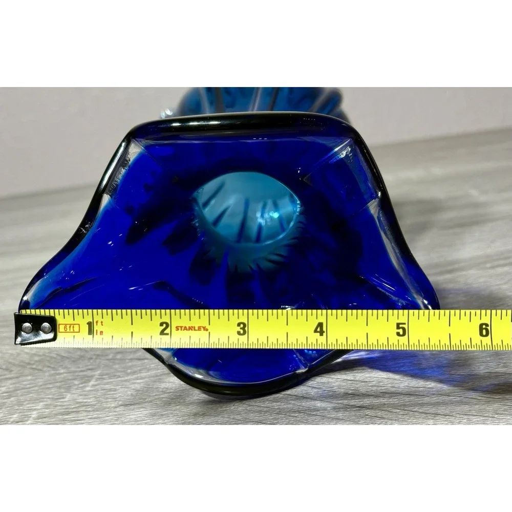 Vintage Bohemian Hand Blown Cobalt Blue Glass Vase. 4lbs 5.1 oz 10.5